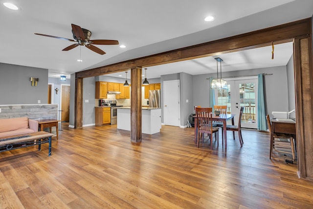 1307 Winston Dr, Jackson, MI 49203 - dining space with recessed lighting, french doors, light wood finished floors, and ceiling fan