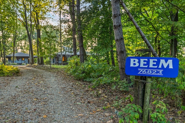 view of road with gravel driveway