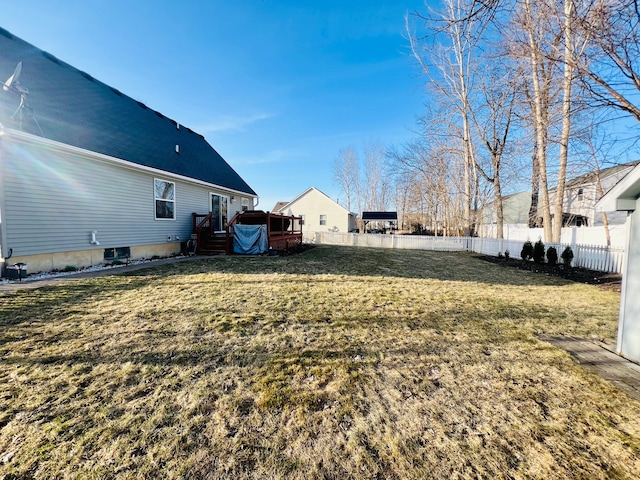 view of yard featuring a deck and a fenced backyard