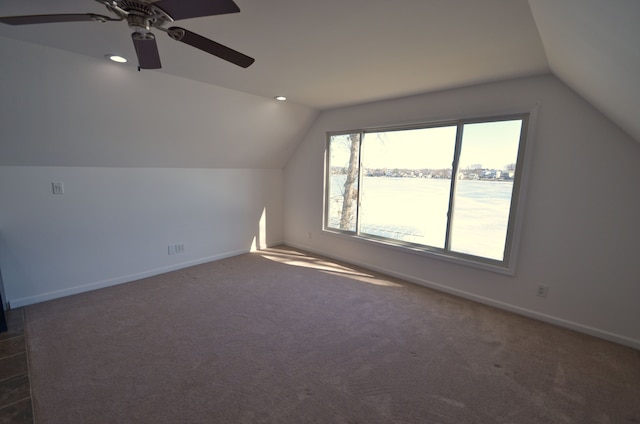 bonus room with lofted ceiling, recessed lighting, carpet, and baseboards