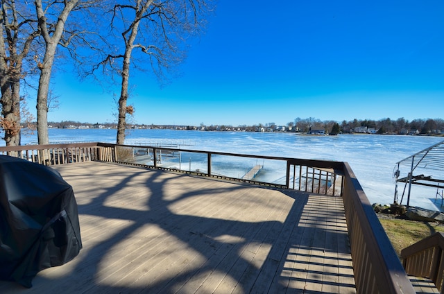 view of dock with a water view