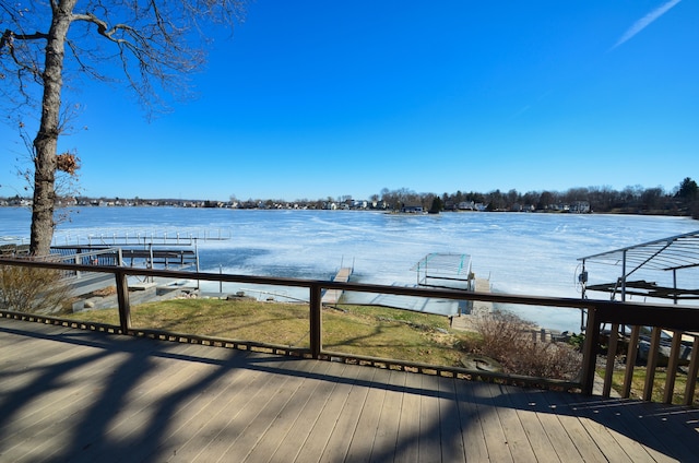 view of dock with a water view