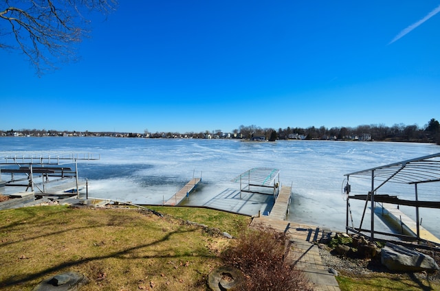 view of dock with a water view