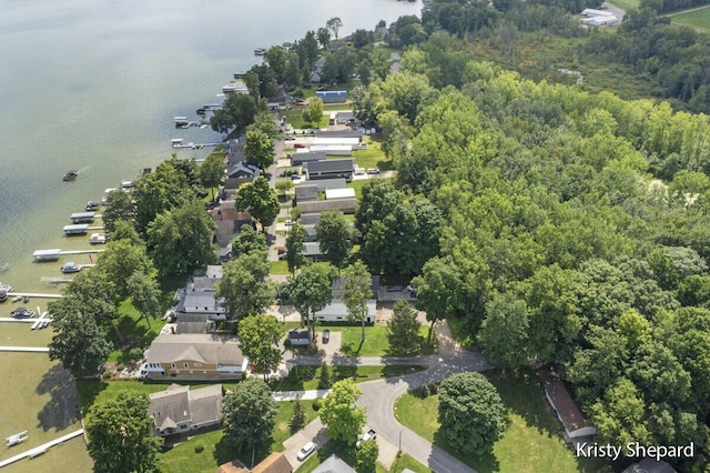 bird's eye view with a residential view and a water view