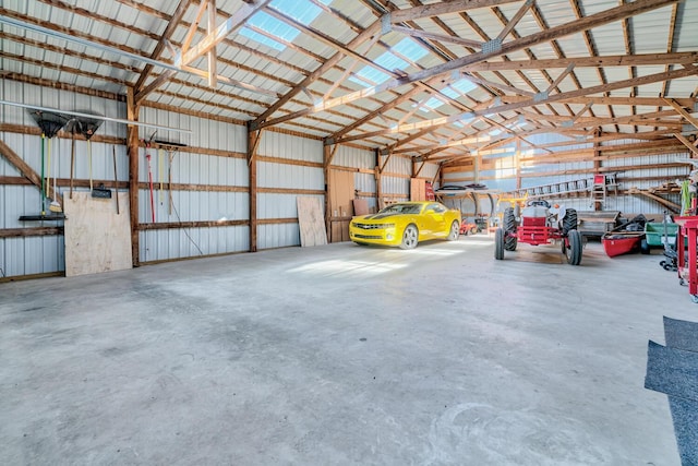 garage with metal wall