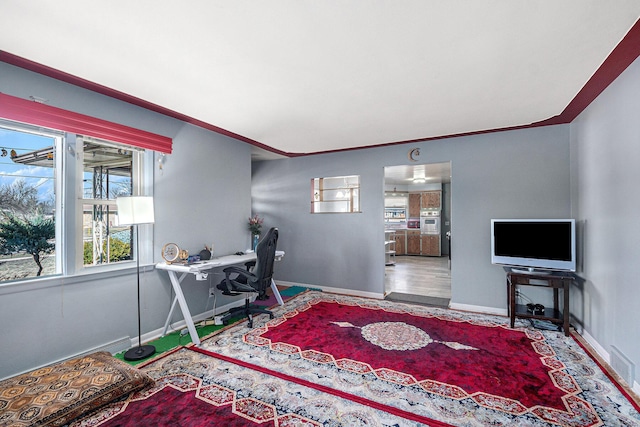 home office featuring visible vents and baseboards