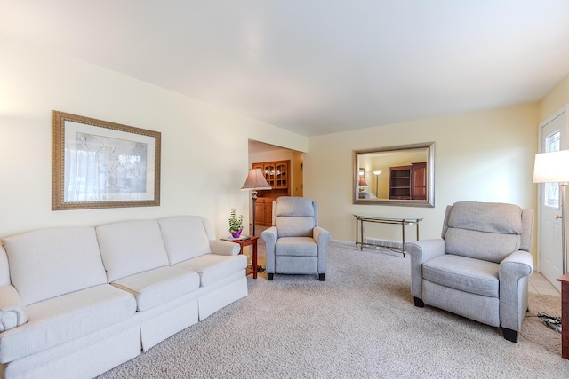 living area with carpet