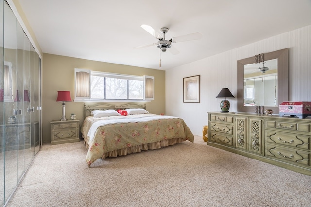 bedroom featuring a ceiling fan and carpet floors