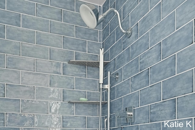 interior details featuring a tile shower