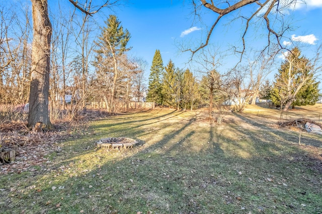 view of yard with an outdoor fire pit