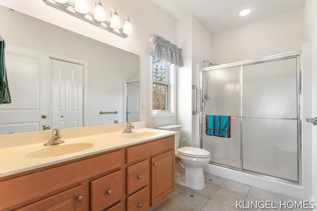 full bath featuring a shower stall, tile patterned floors, and a sink