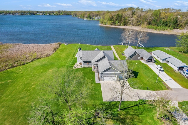 aerial view with a water view