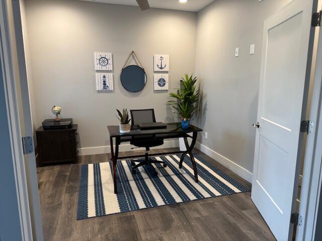 7284 Kenward St, Jackson, MI 49201 - office area featuring recessed lighting, baseboards, and wood finished floors