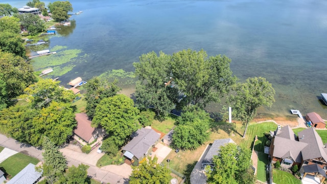 bird's eye view featuring a residential view and a water view