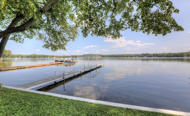 view of dock with a water view