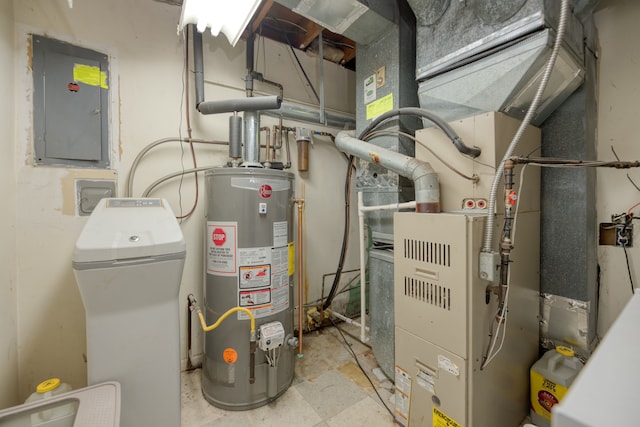 utility room with electric panel and gas water heater