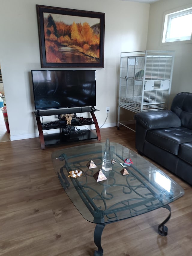 living room with baseboards and wood finished floors