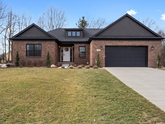 view of front of home with brick siding, concrete driveway, and a garage