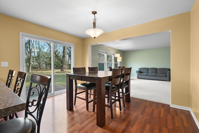 dining room featuring wood finished floors and baseboards