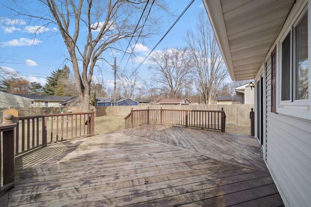 wooden deck featuring a fenced backyard