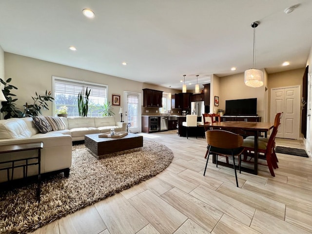 living area with recessed lighting