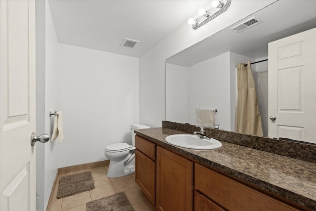 full bathroom featuring vanity, tile patterned floors, toilet, and visible vents