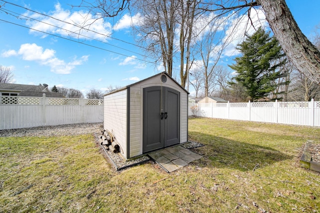 view of shed featuring a fenced backyard