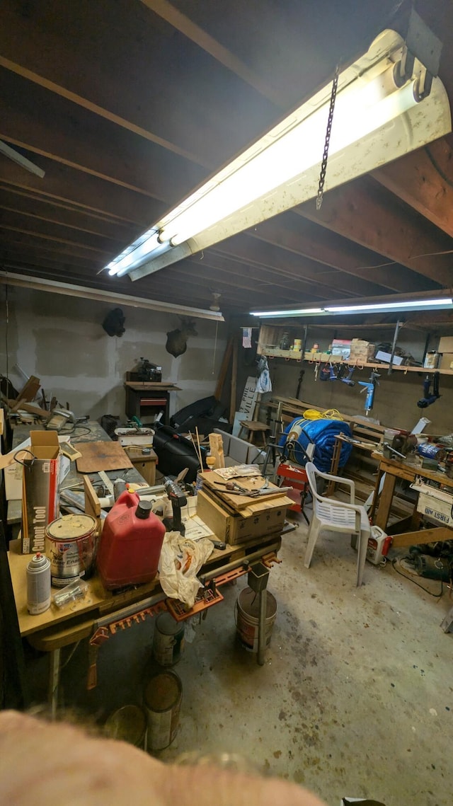 view of unfinished basement