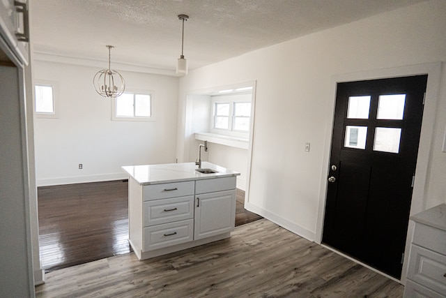 2552 N La Salle Gdns, Detroit, MI 48206 - kitchen featuring a sink, dark wood-type flooring, pendant lighting, and light countertops
