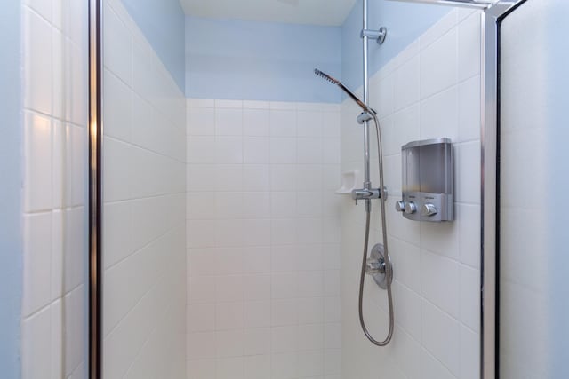 interior details featuring a tile shower