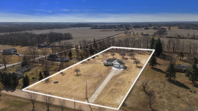 bird's eye view with a rural view