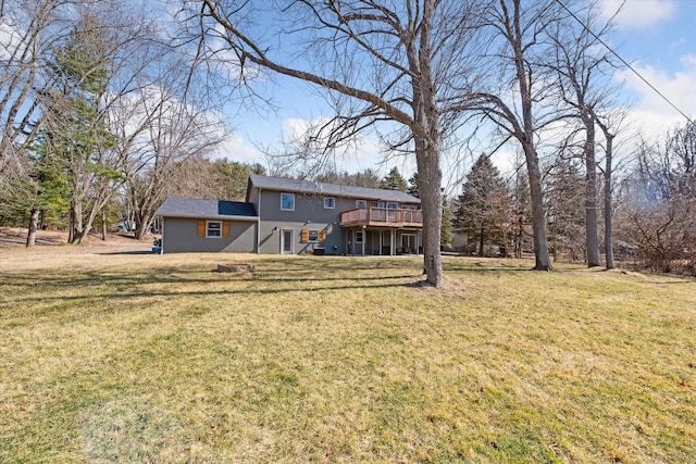 view of yard featuring a wooden deck