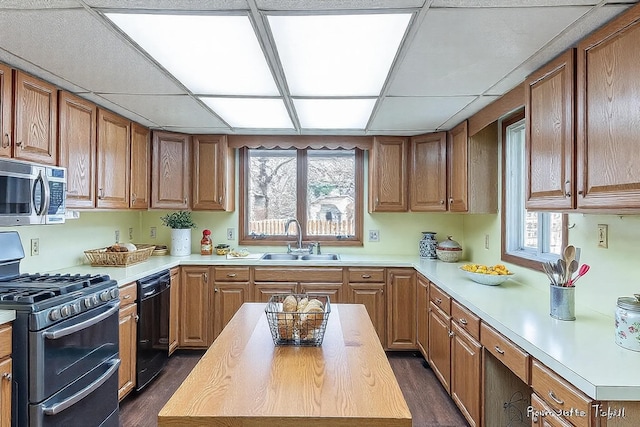 kitchen featuring appliances with stainless steel finishes, light countertops, and a sink