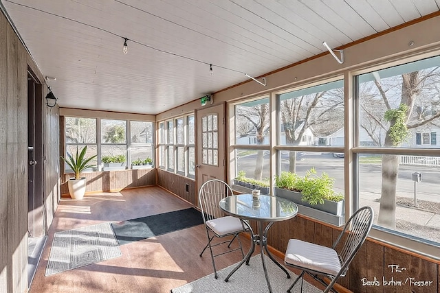 sunroom / solarium with wooden ceiling