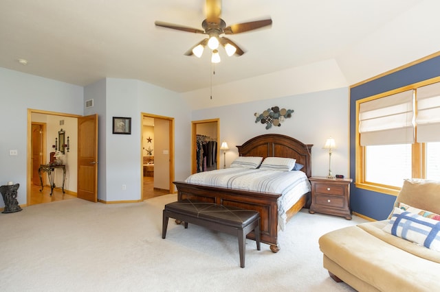 15797 Hillside Dr, Vandalia, MI 49095 - bedroom featuring a spacious closet, visible vents, baseboards, light colored carpet, and a closet