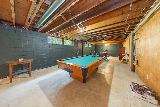 recreation room featuring pool table and concrete floors