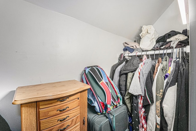 walk in closet featuring vaulted ceiling