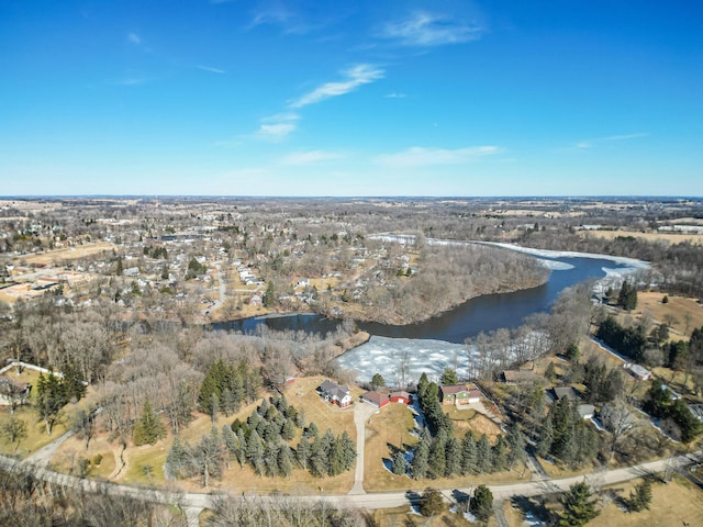 aerial view featuring a water view