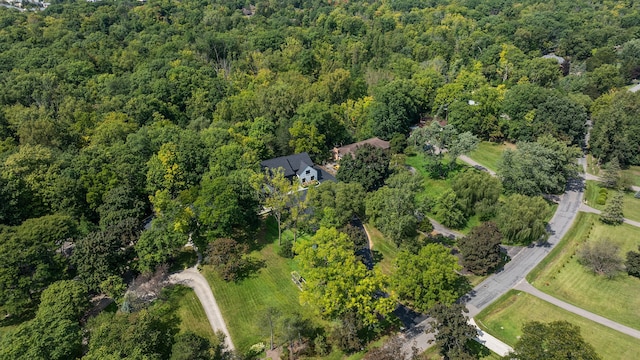 bird's eye view featuring a view of trees