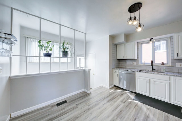 kitchen with dishwasher, visible vents, a wealth of natural light, and a sink