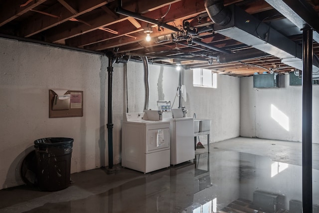 basement with washer and dryer