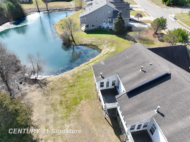 aerial view with a water view