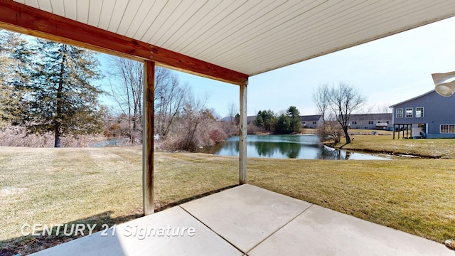 view of patio featuring a water view