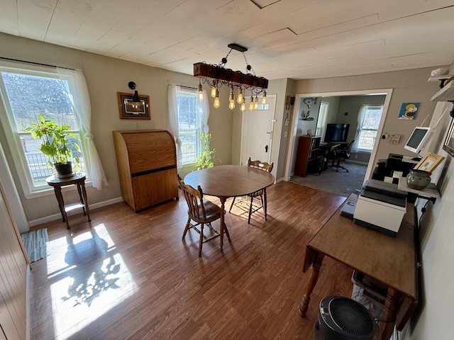 dining area featuring plenty of natural light, baseboards, and wood finished floors