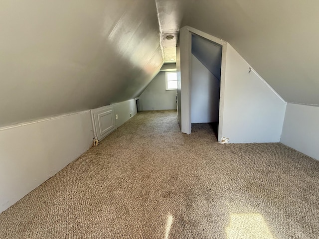 additional living space with carpet flooring and lofted ceiling