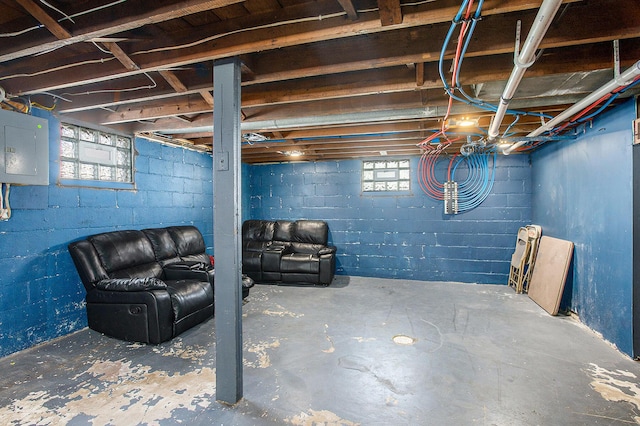 basement with electric panel