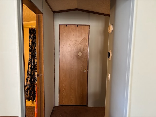 hallway with lofted ceiling