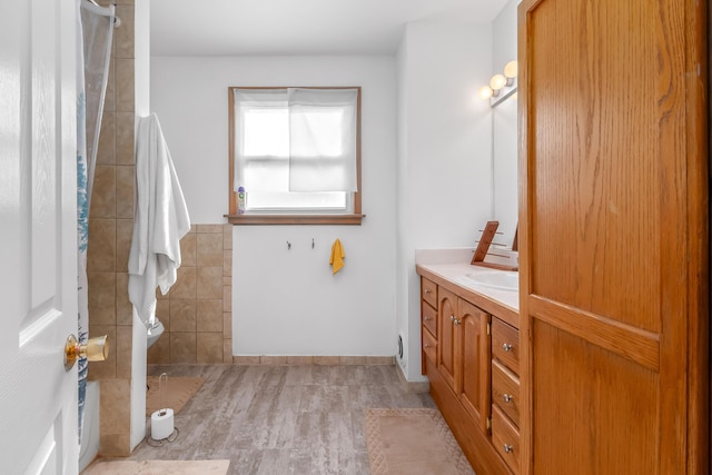 bathroom featuring wood finished floors and vanity