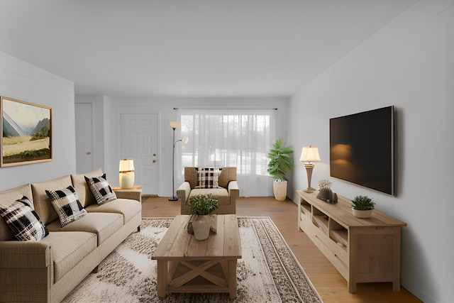 living area featuring light wood finished floors