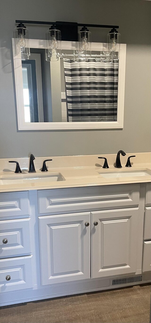 bathroom with double vanity and a sink